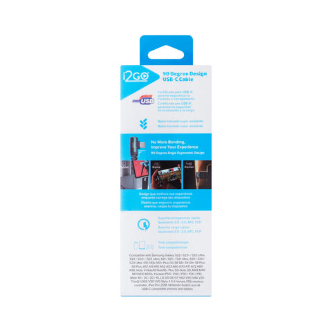 Cable USB-A a USB-C 90° 3A 1.8m